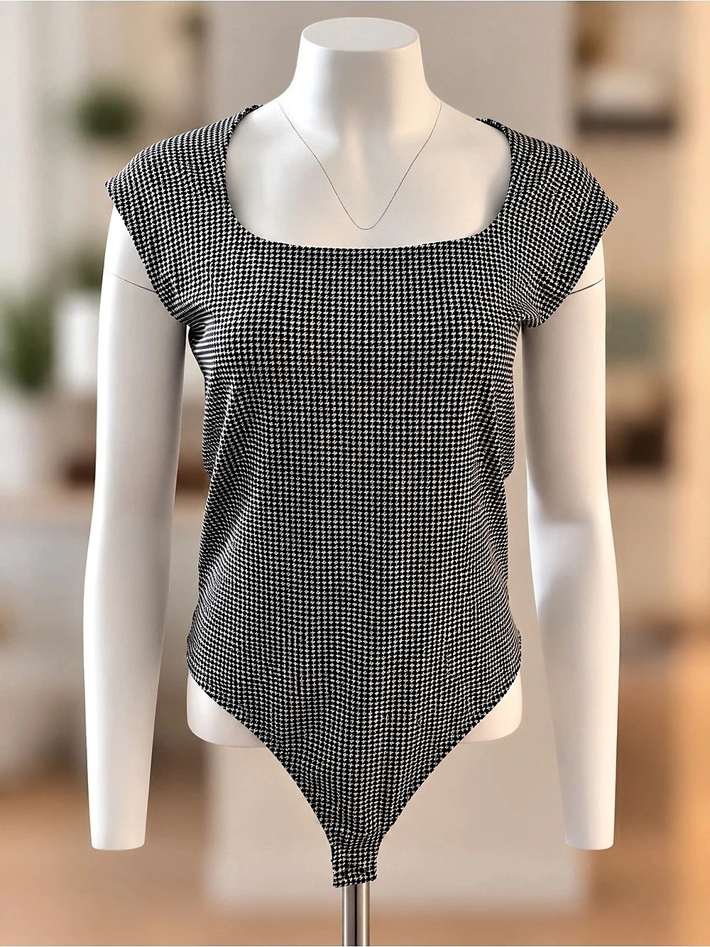 Express Black & White Houndstooth Bodysuit Size L